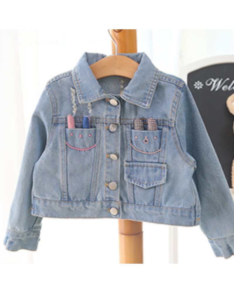  Spring Korean version of the influx of female baby cardigan denim jacket Autumn Girls