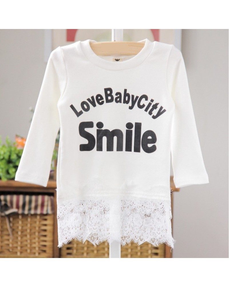 Girls cotton long-sleeved shirt lace t-shirt