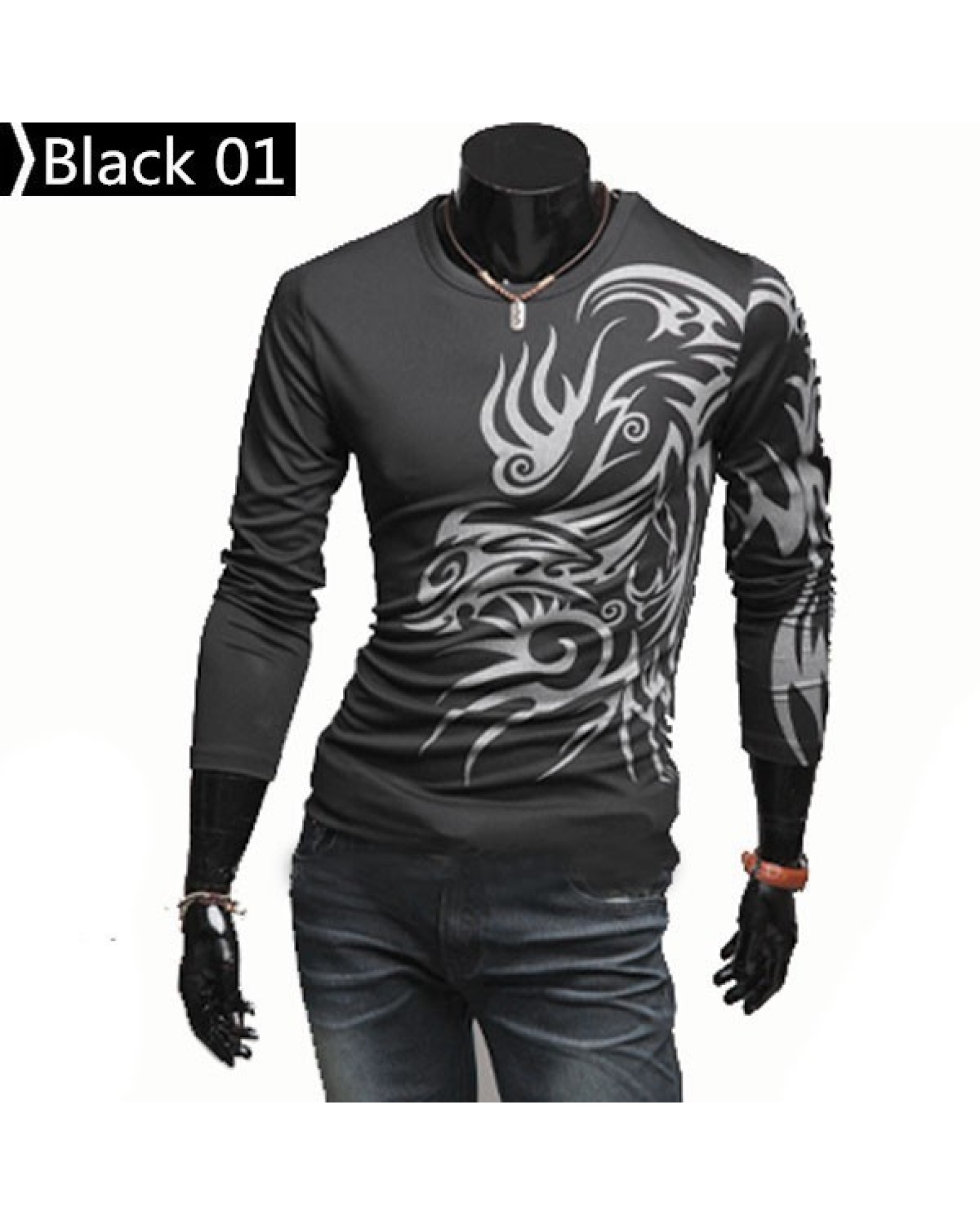 European Rushed Direct Selling And American Style Dragon Totem Tattoo Long Sleeve  Brand T Shirt for Men Tshirt,best T-shirt