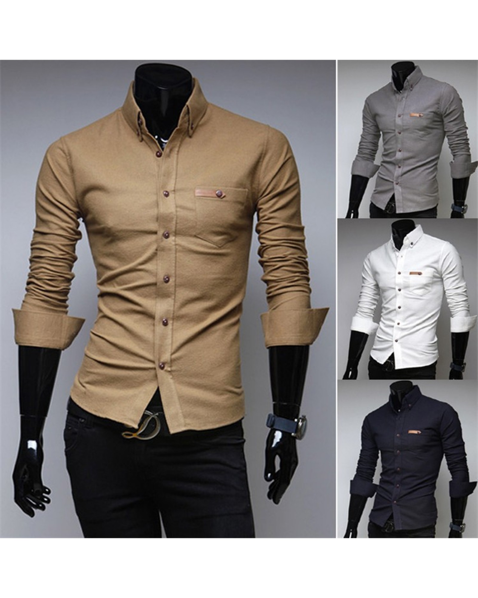 New Arrival  Men'S Clothing Chemise Homme Stylish Slim Fit Unique Neckline  Comfortable  Long Sleeve Shirt 12113