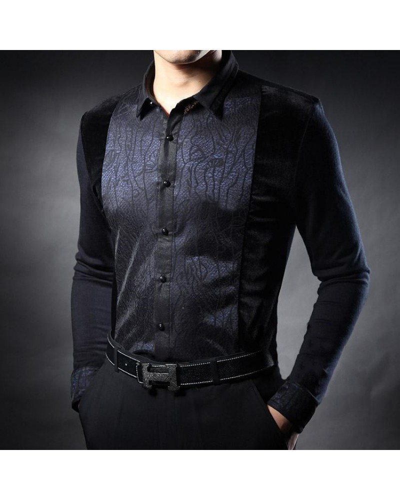 In the autumn of  new men's middle-aged men's Long Sleeve Black Shirt