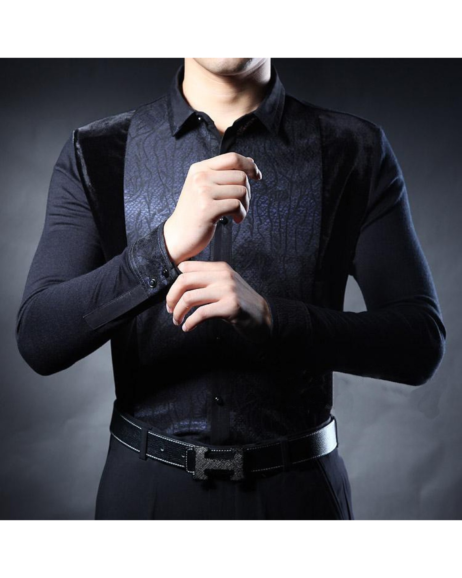 In the autumn of  new men's middle-aged men's Long Sleeve Black Shirt