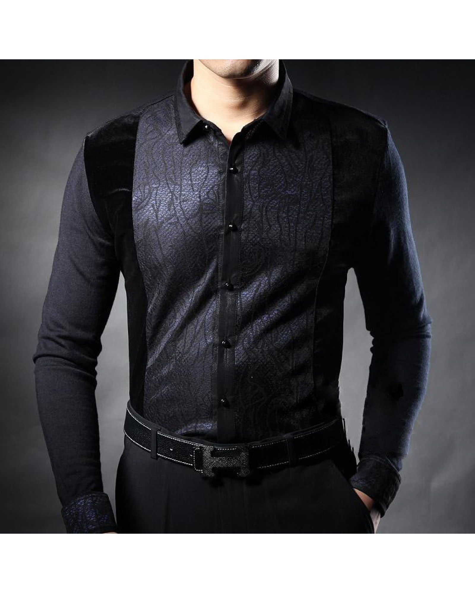 In the autumn of  new men's middle-aged men's Long Sleeve Black Shirt