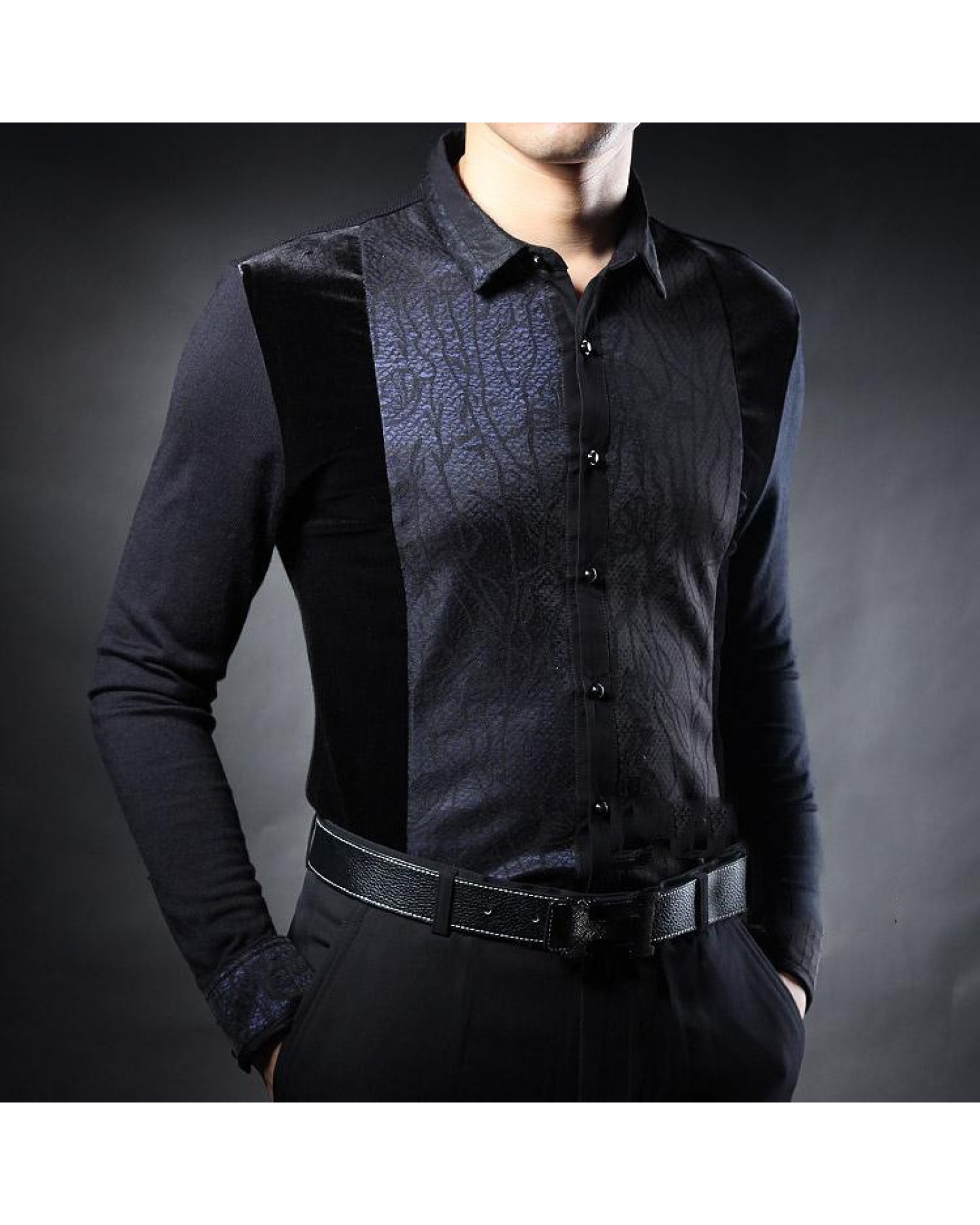 In the autumn of  new men's middle-aged men's Long Sleeve Black Shirt