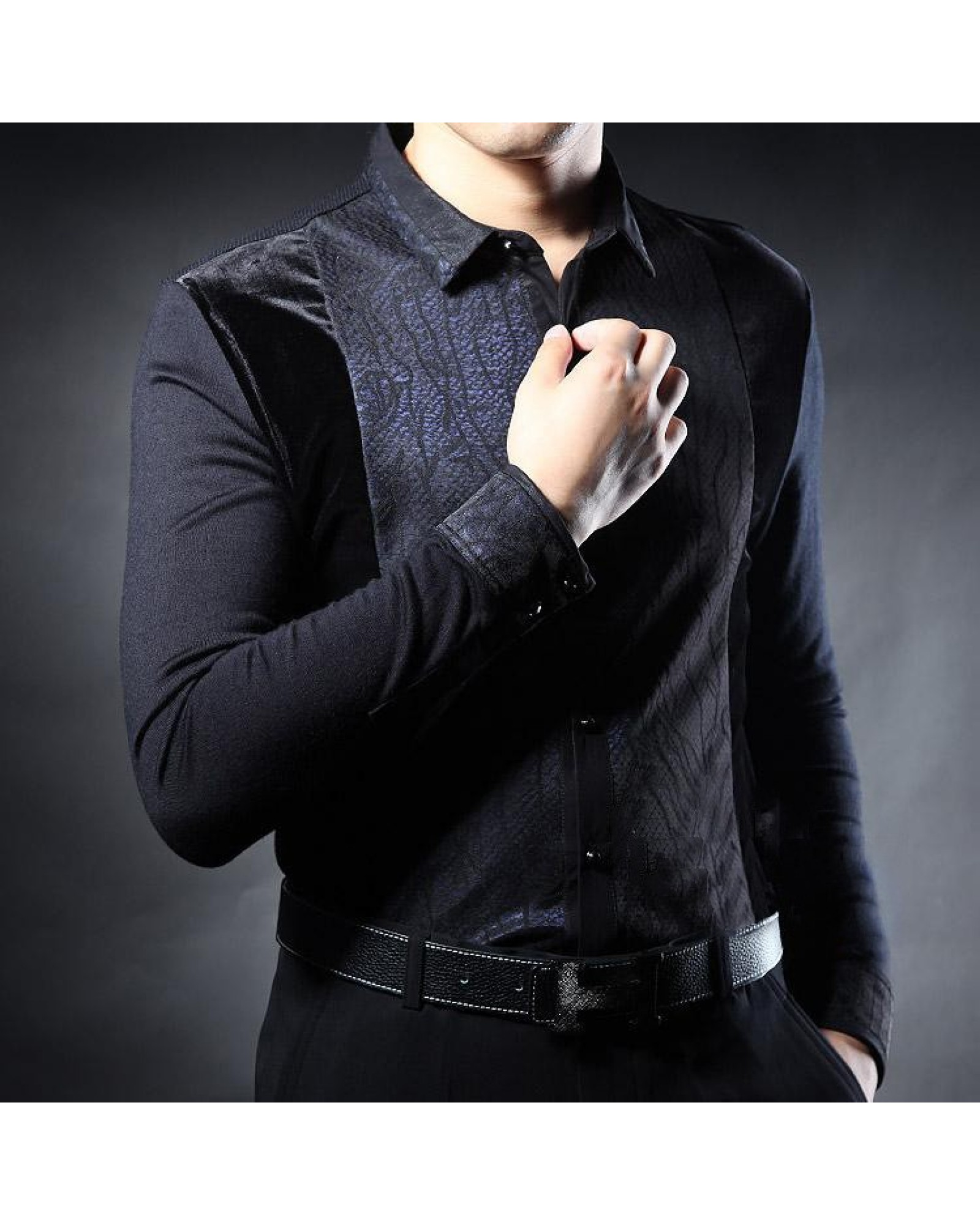 In the autumn of  new men's middle-aged men's Long Sleeve Black Shirt