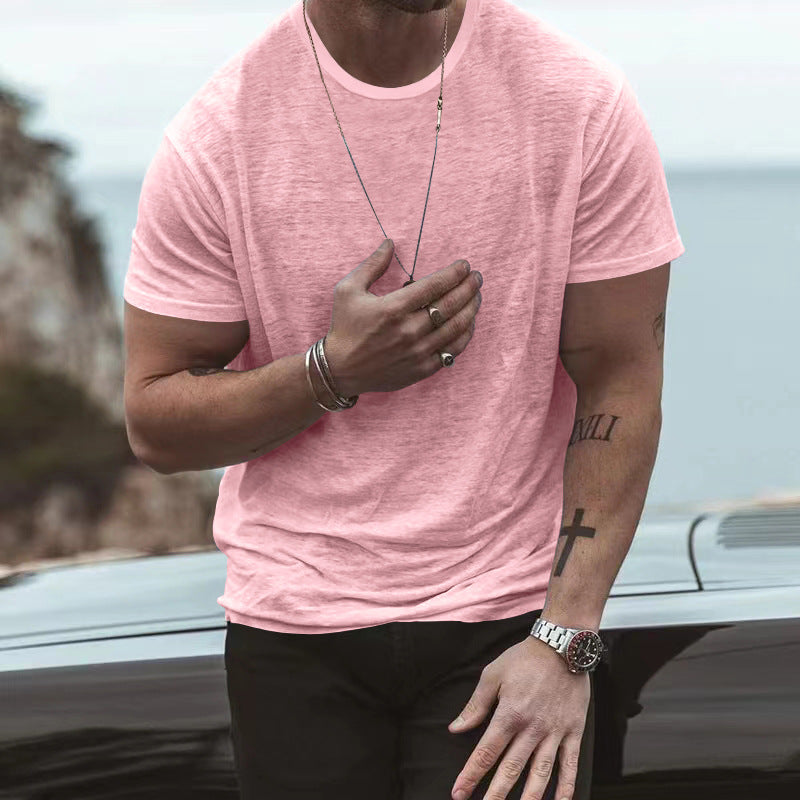 Men's T-shirt Solid Color Loose Round Neck Bottoming Shirt