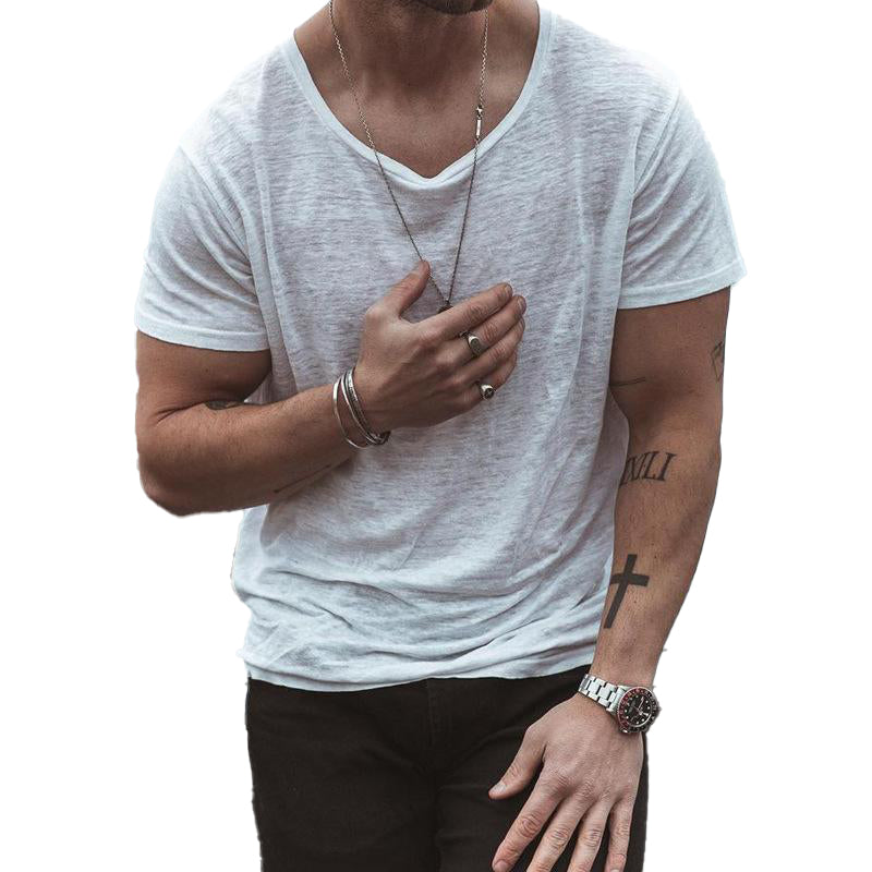 Men's T-shirt Solid Color Loose Round Neck Bottoming Shirt