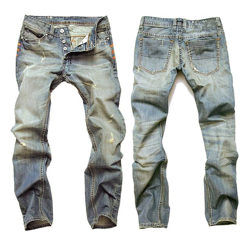 Men's Casual Washed Distressed Pocket Skinny Jeans