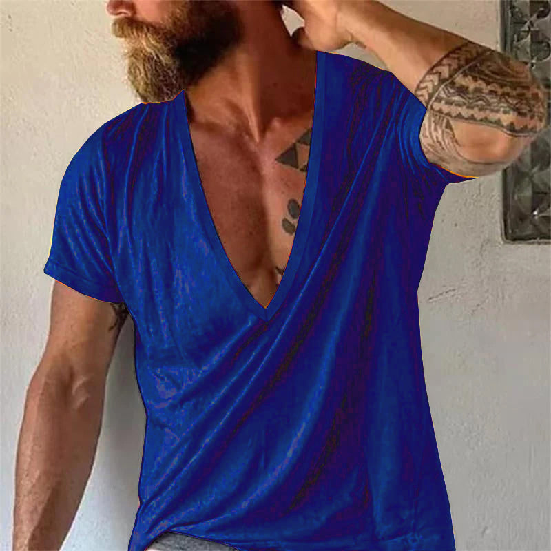 Men's Casual Solid Color V-Neck Short-Sleeved T-Shirt