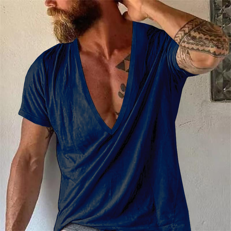 Men's Casual Solid Color V-Neck Short-Sleeved T-Shirt