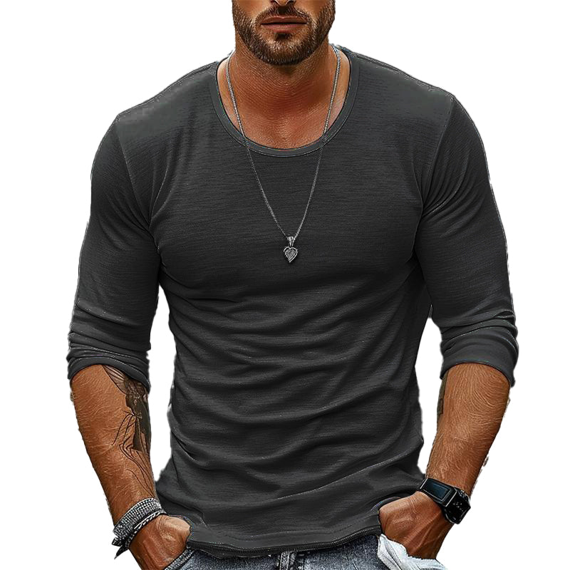 Men's Casual Solid Color Round Neck Long Sleeve T-Shirt