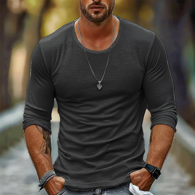 Men's Casual Solid Color Round Neck Long Sleeve T-Shirt