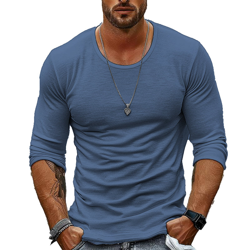 Men's Casual Solid Color Round Neck Long Sleeve T-Shirt