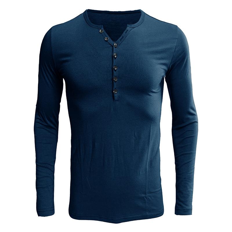 Men's Long Sleeve Solid Color Henley Shirt