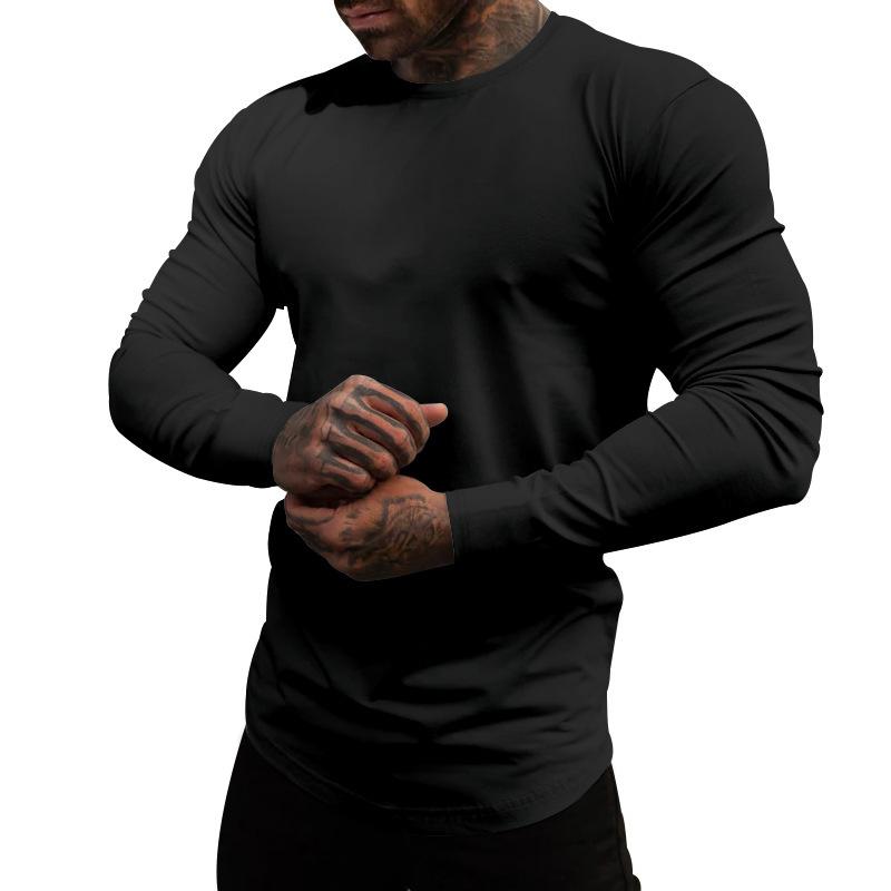 Men's Casual Cotton Blended Round Neck Slim Fit Long Sleeve T-Shirt