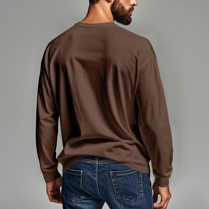 Men's Casual Crew Neck Cotton Blend Patch Pocket Long Sleeve T-Shirt