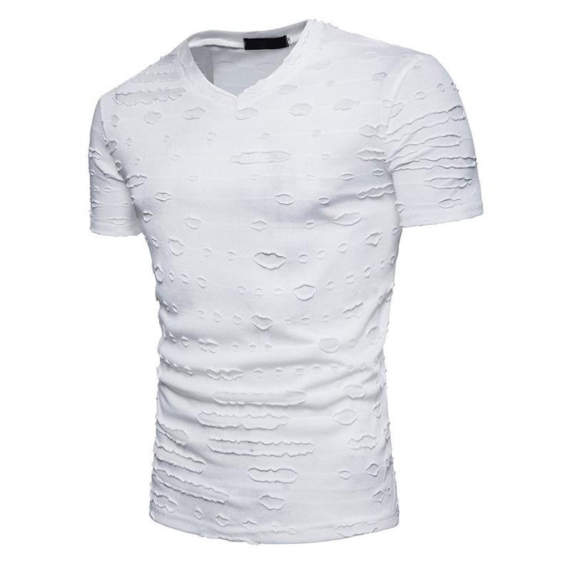 Men's Ripped V-neck Short-sleeved T-shirt