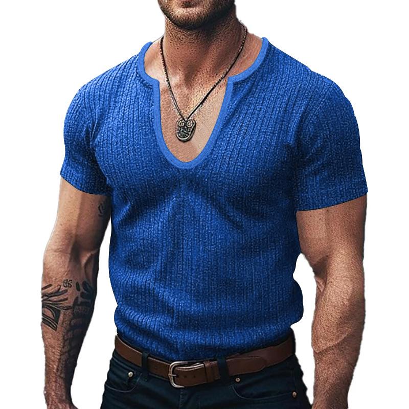 Men's Solid Slim V Neck Short Sleeve Knit T-shirt