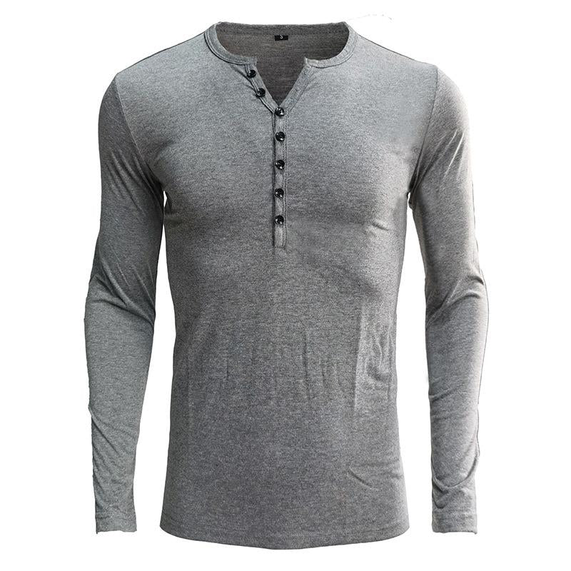 Men's Long Sleeve Solid Color Henley Shirt