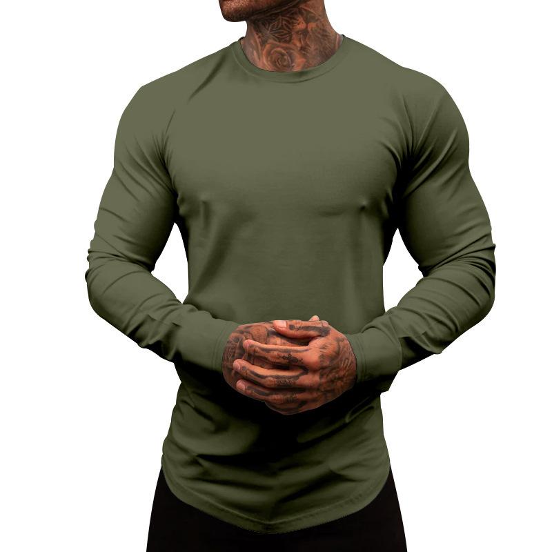 Men's Casual Cotton Blended Round Neck Slim Fit Long Sleeve T-Shirt