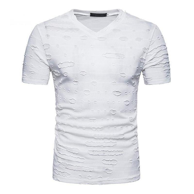 Men's Ripped V-neck Short-sleeved T-shirt