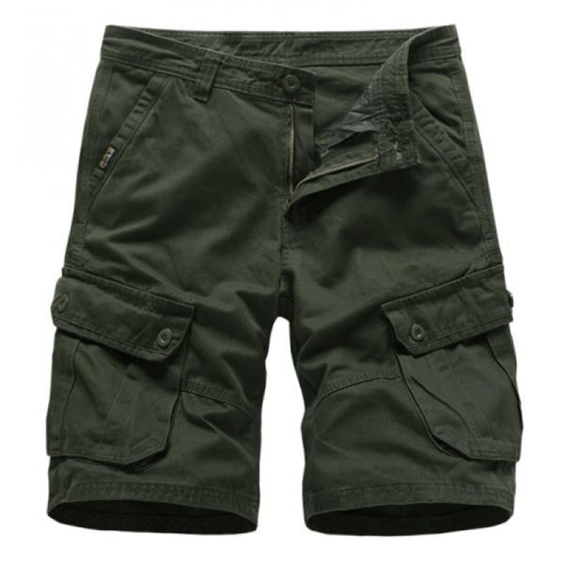 Men's Summer Solid Color Multi-pocket Cotton Cargo Shorts