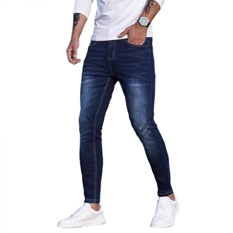 Men's Distressed Calf Stretch Denim Trousers