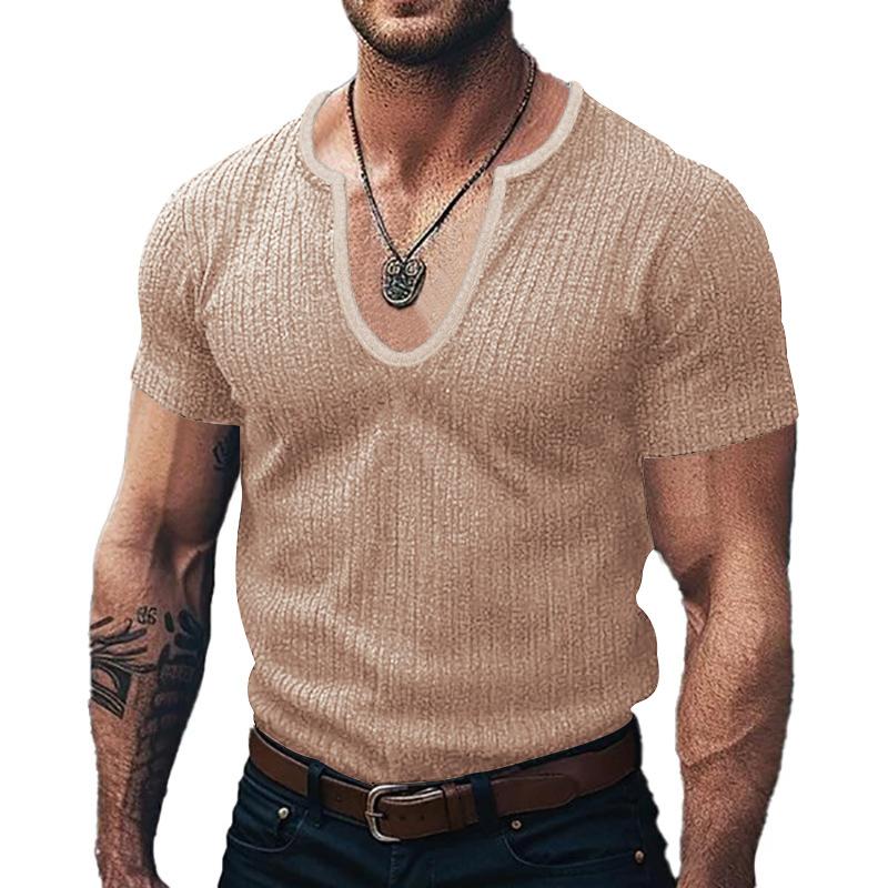 Men's Solid Slim V Neck Short Sleeve Knit T-shirt