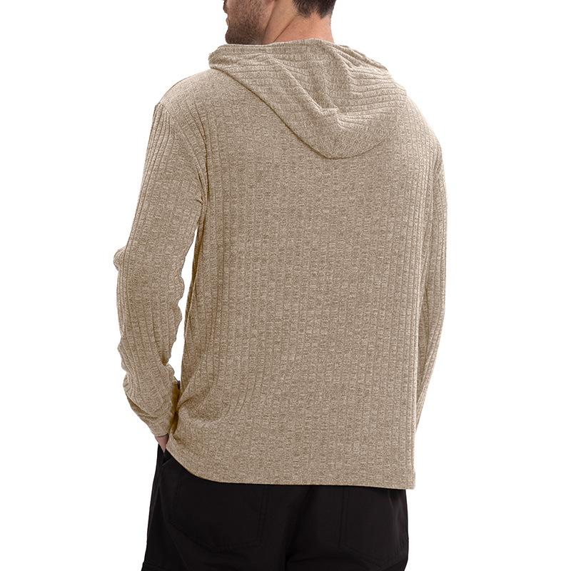 Men’s Casual Hooded Long Sleeve T-Shirt in Solid Color with Button Closure Effortless Style