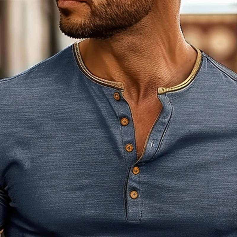 Men's Solid Button Pullover Henley T-Shirt