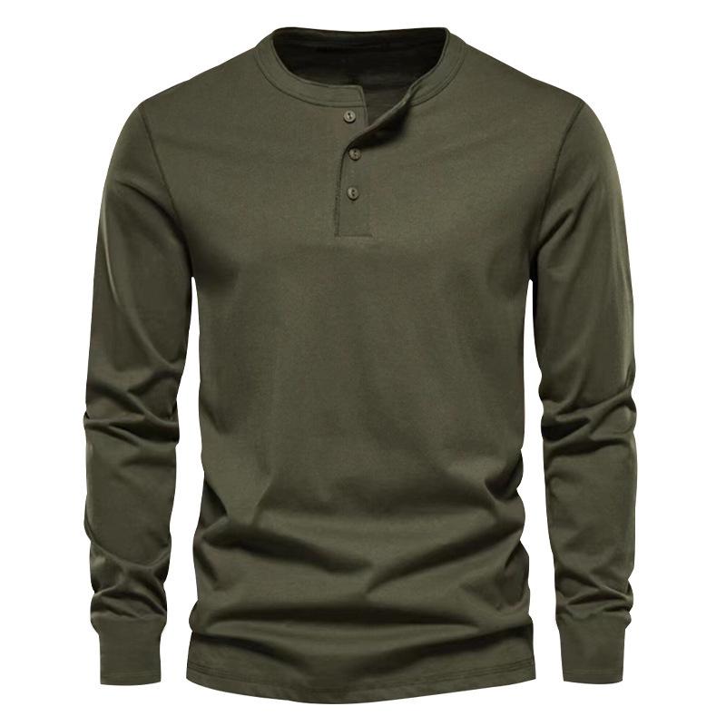 Men's Solid Henley Collar Long Sleeve Sports Casual T-shirt