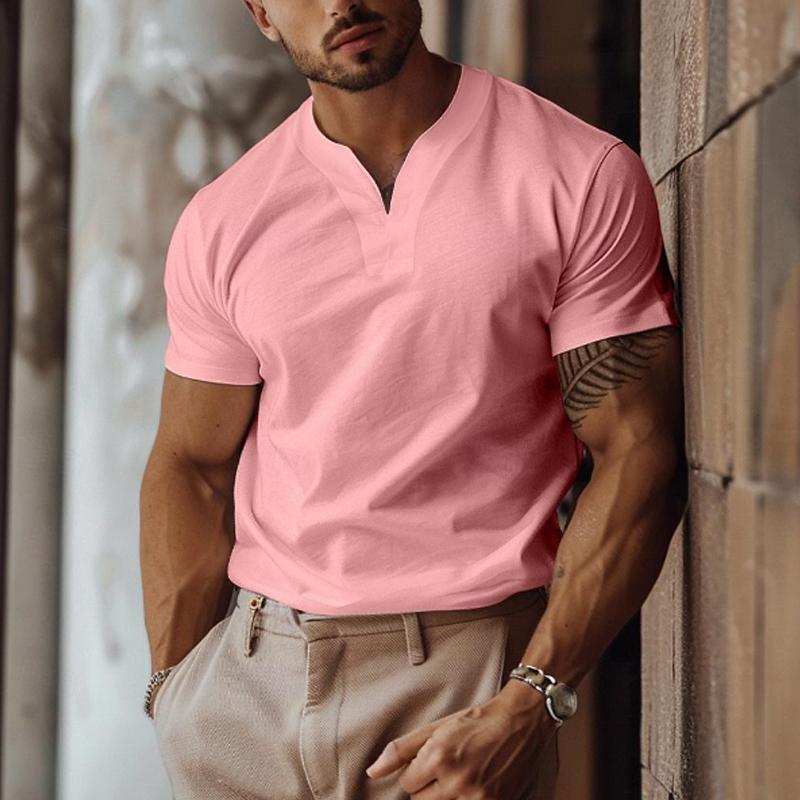 Men's Solid Color Elastic V-Neck Slim Fit Short-Sleeved T-Shirt