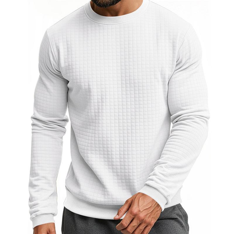 Men's Solid Color Small square Round Neck Long Sleeve T-shirt