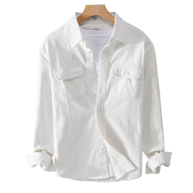 Men's Casual Cotton Breathable Lapel Single Breasted Loose Long Sleeve Shirt