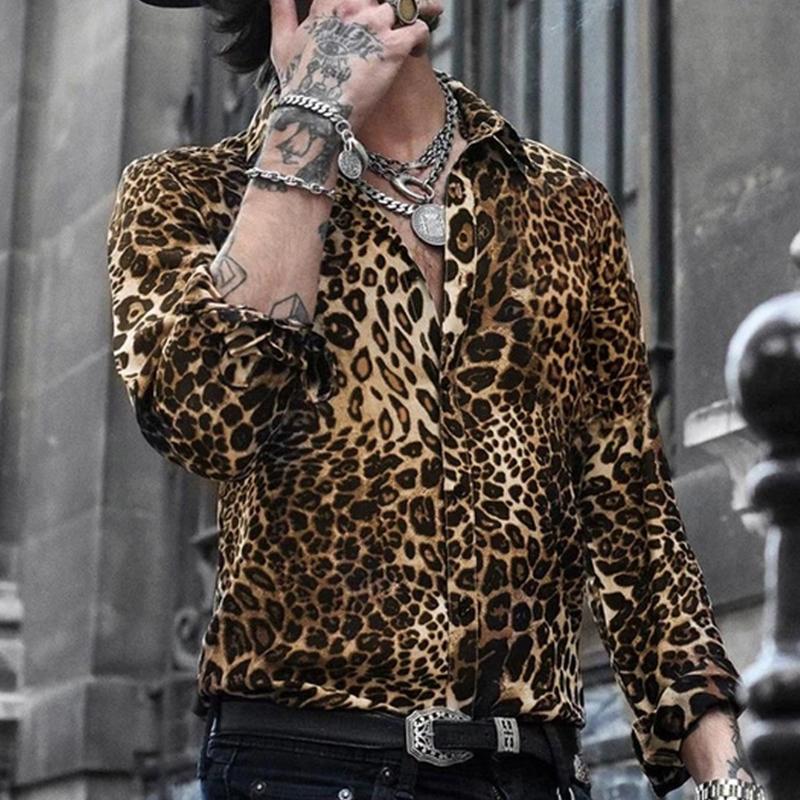 Men's Casual Leopard Print Long Sleeve Shirt