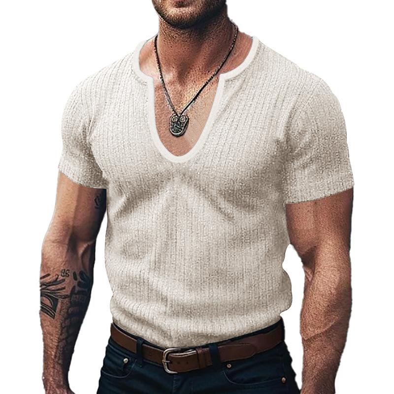 Men's Solid Slim V Neck Short Sleeve Knit T-shirt