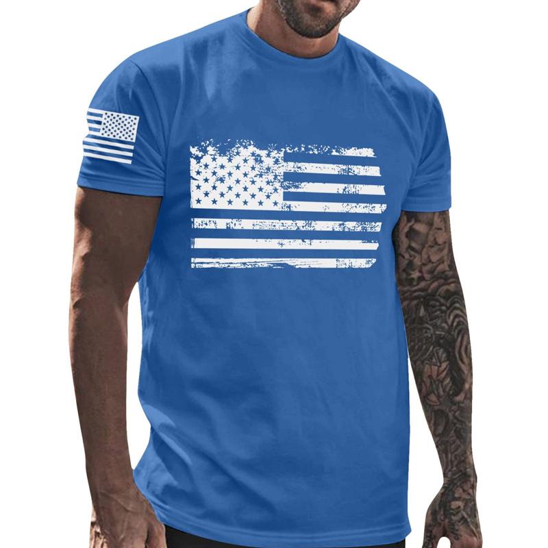 Men's Independence Day Crew Neck American Flag Print Top T-Shirt