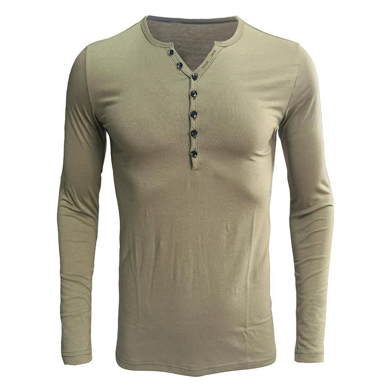 Men's Long Sleeve Solid Color Henley Shirt