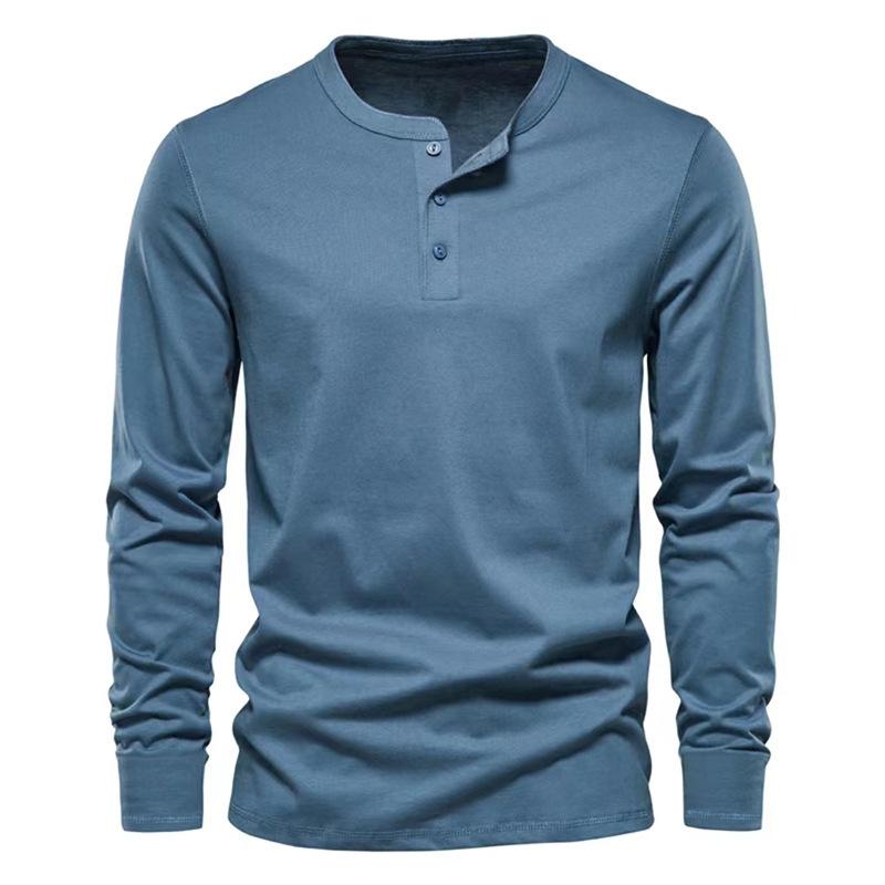 Men's Solid Henley Collar Long Sleeve Sports Casual T-shirt