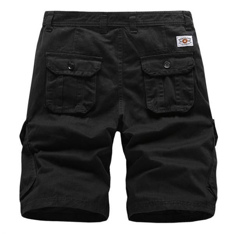 Men's Summer Solid Color Multi-pocket Cotton Cargo Shorts