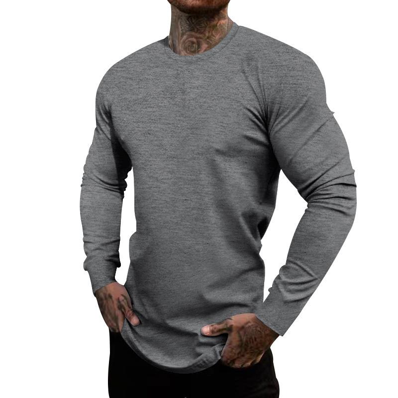 Men's Casual Cotton Blended Round Neck Slim Fit Long Sleeve T-Shirt