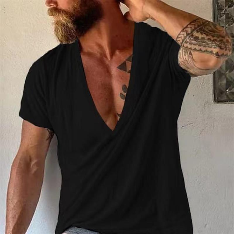 Men's Casual Solid Color V-Neck Short-Sleeved T-Shirt