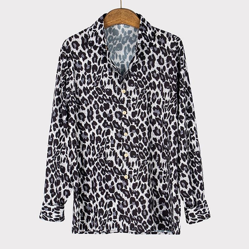 Men's Casual Leopard Print Long Sleeve Shirt