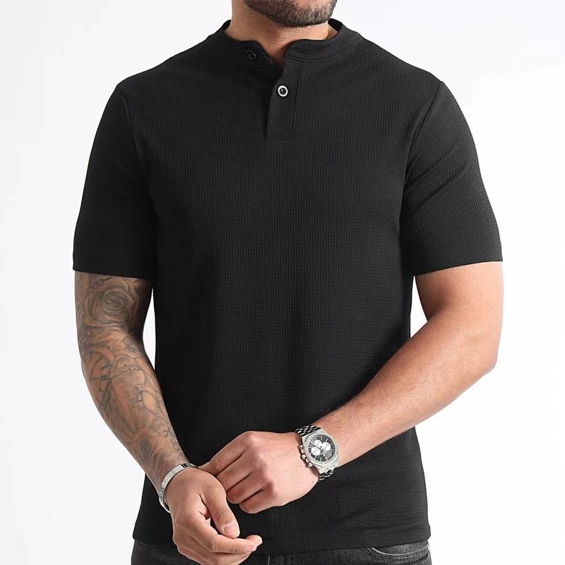 Men's Casual and Comfortable Solid Color Stand Collar T-shirt