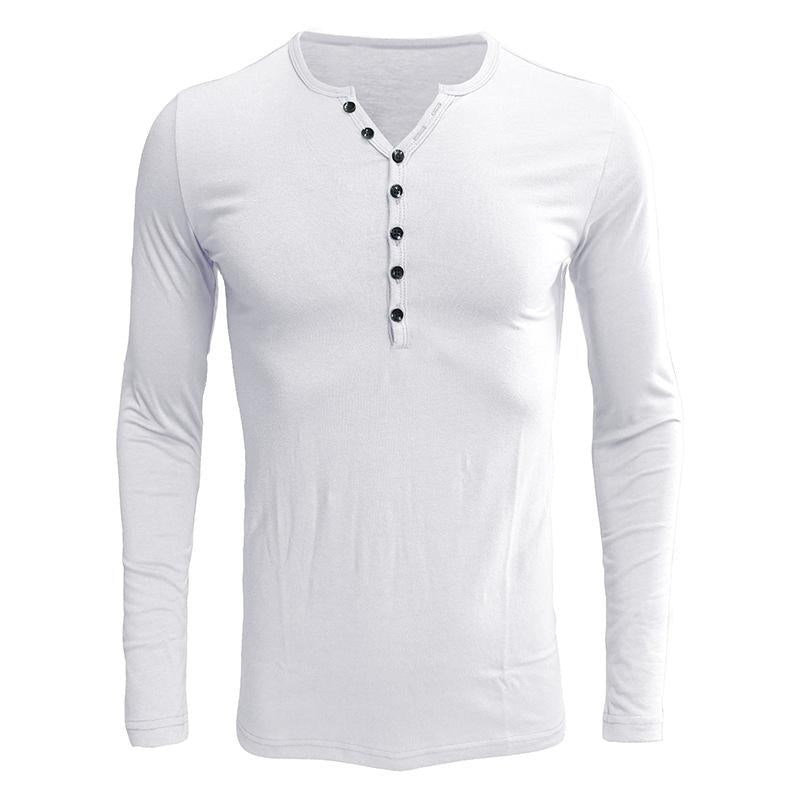 Men's Long Sleeve Solid Color Henley Shirt