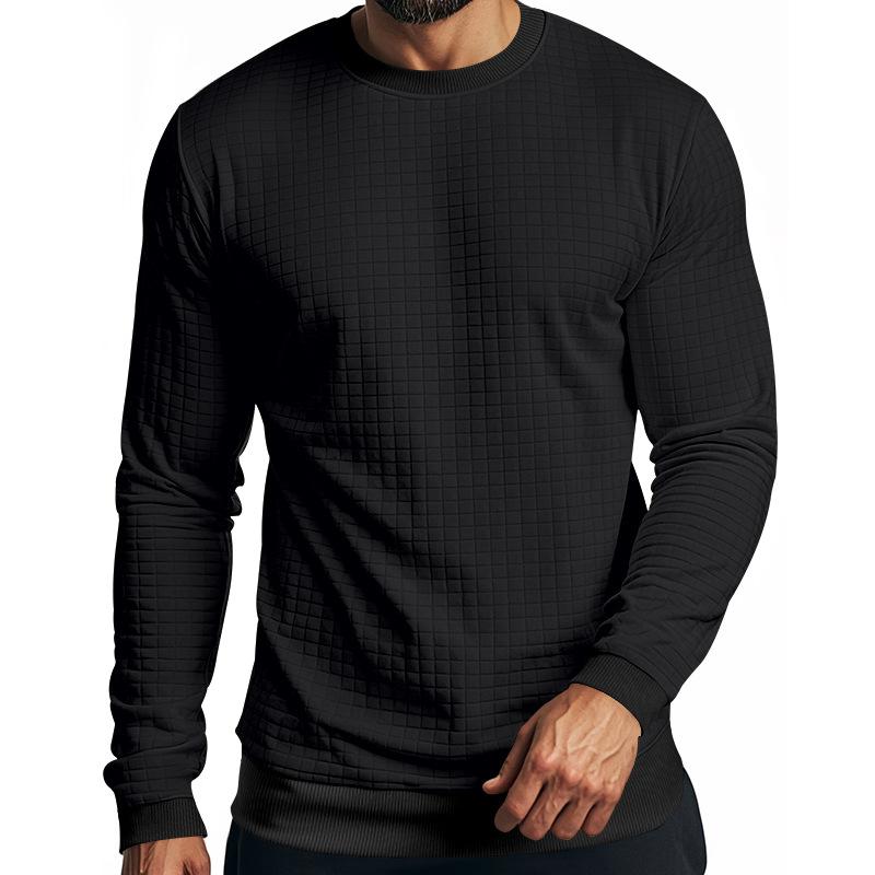 Men's Solid Color Small square Round Neck Long Sleeve T-shirt