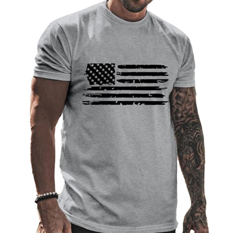 Men's Independence Day Crew Neck American Flag Print Top T-Shirt