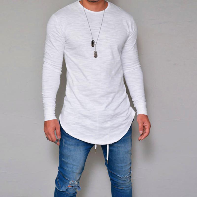 Men's Round Neck Slim Solid Color Long Sleeve T-shirt