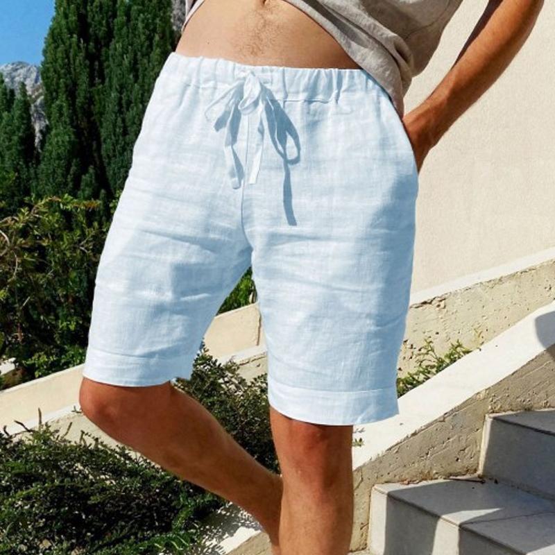 Men's Vintage Solid Linen Drawstring Shorts