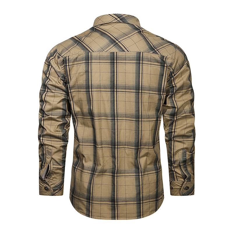 Men's Casual Cotton Plaid Long Sleeve Shirt